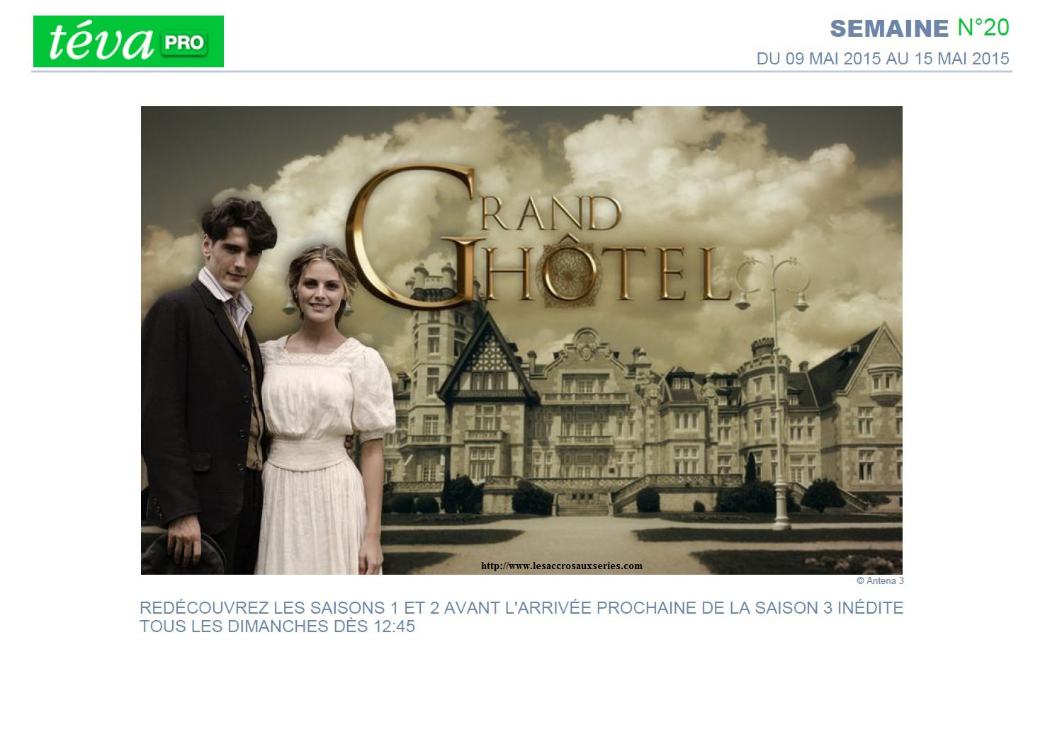 Les saisons 1 et 2 de Grand Hôtel rediffusée sur Téva