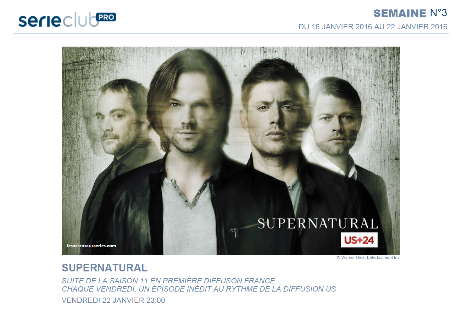 Supernatural (saison 11 – suite) diffusée sur SerieClub