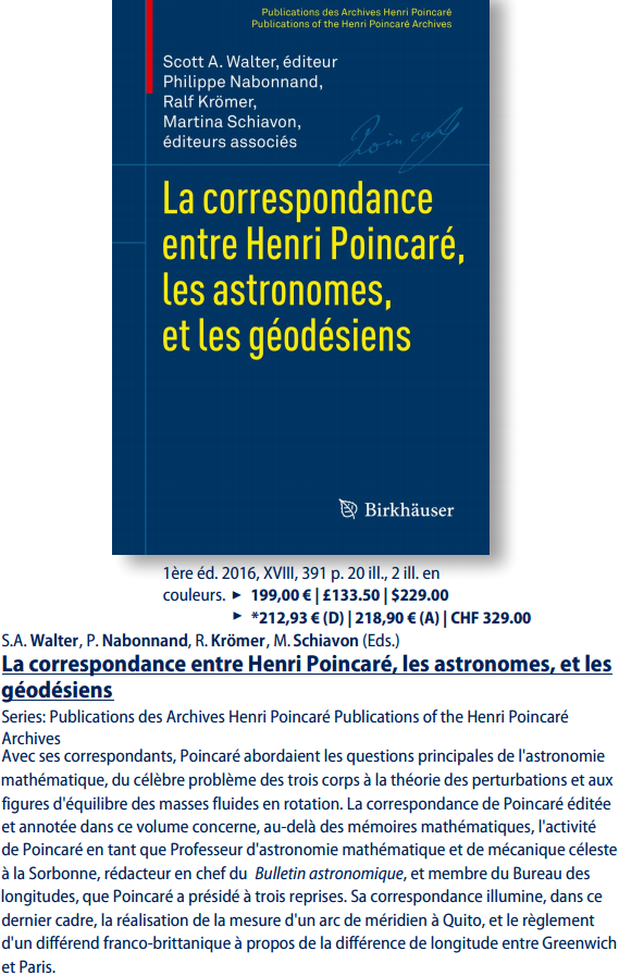 La correspondance entre Henri Poincaré, les astronomes, et les géodésiens.