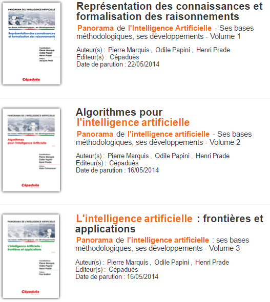 Panorama de l'intelligence artificielle en 3 Volumes ( Complet ).