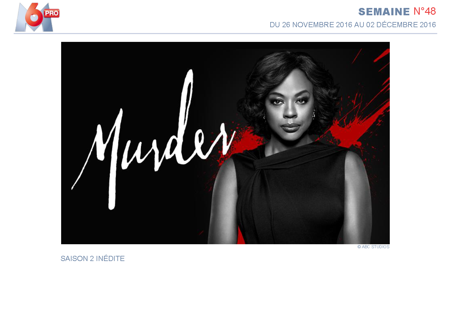 Murder (saison 2) diffusée sur M6