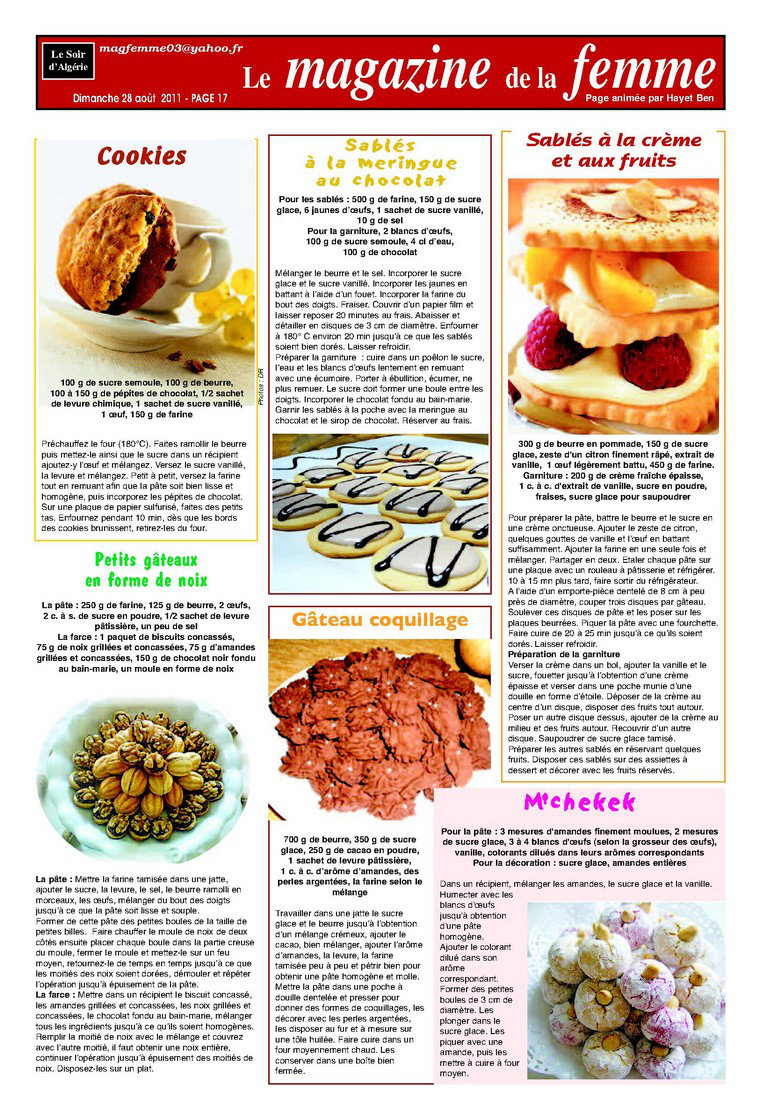 وصفات جريدة le soir ليوم 28 رمضان ( بالفرنسية ) 698427727