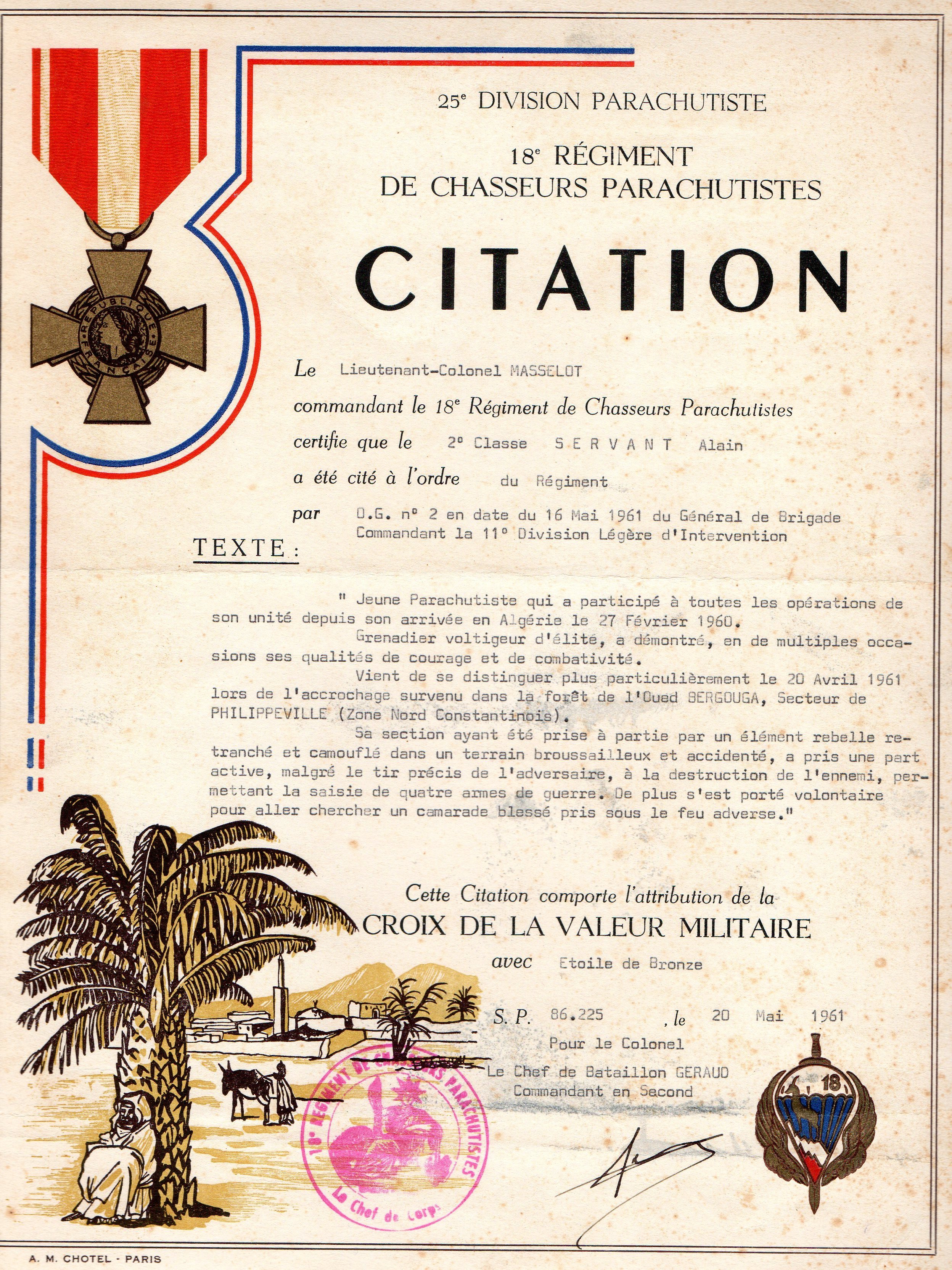 GALLOU Chasseur Parachutiste 18e RCP Mort au "Champ d'Honneur" le 20 avril 1961 9pg7