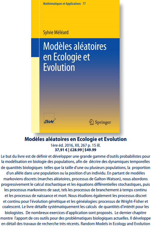 Modèles aléatoires en Ecologie et Evolution ( Mathématique ). Springer