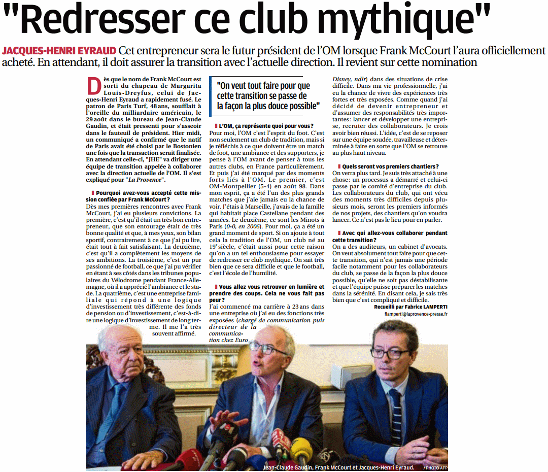 Ligue1 - [Staff] Jacques-Henri Eyraud président directoire de l'OM Lihz