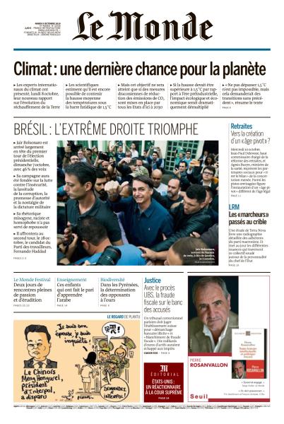Le Monde Du Mardi 9 Octobre 2018