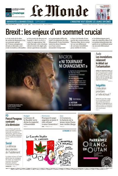 Le Monde Du Jeudi 18 Octobre 2018