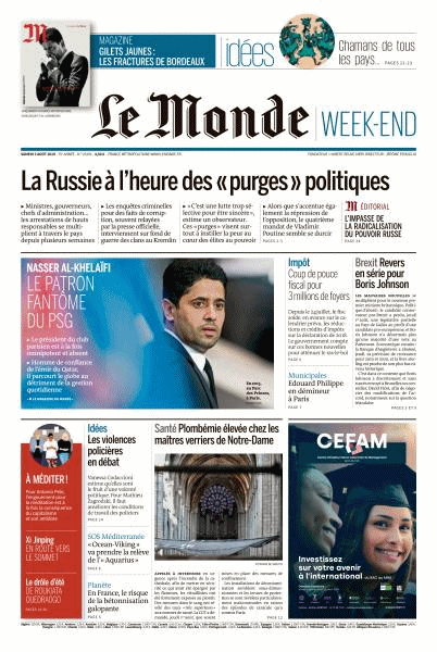 Le Monde Week-End & Le Monde Magazine Du Samedi 3 Août 2019