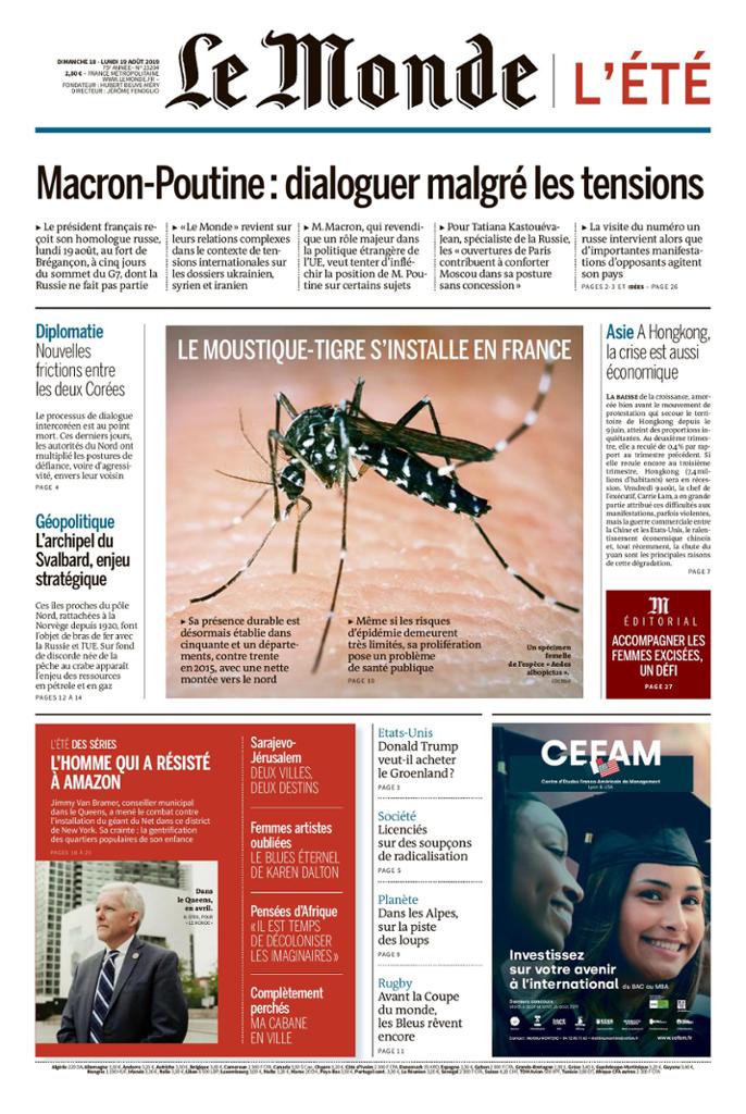 Le Monde Du Dimanche 18 & Lundi 19 Août 2019