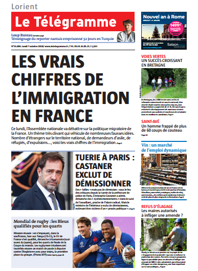 Le Télégramme (9 Editions) Du Lundi 7 Octobre 2019