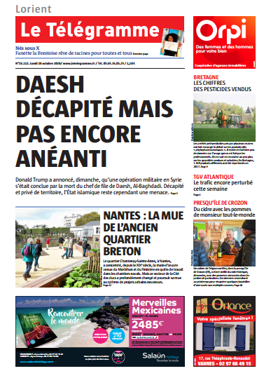 Le Telegramme ( 4 Editions) Du Lundi 28 Octobre 2019