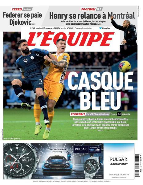 L'Équipe Du Vendredi 15 Novembre 2019