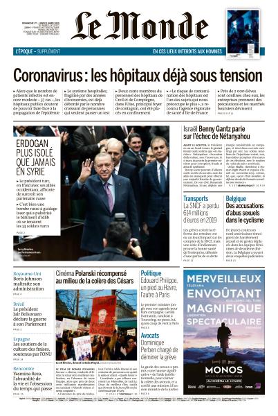 Le Monde Du Dimanche 1er & Lundi 2 Mars 2020