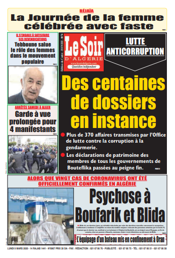 Le Soir D'Algérie Du Lundi 9 Mars 2020