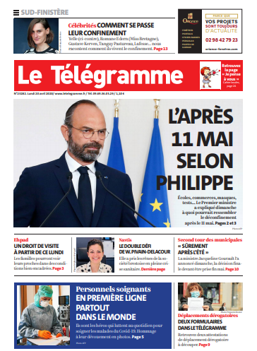 Le Télégramme (3 Editions) Du Lundi 20 Avril 2020