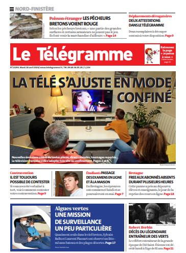 Le Télégramme (3 Editions) Du Mardi 28 Avril 2020