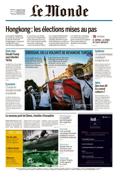 Le Monde Du Dimanche 2 & Lundi 3 Août 2020