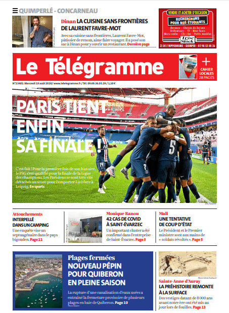 Le Télégramme (3 Éditions) Du Mercredi 19 Août 2020