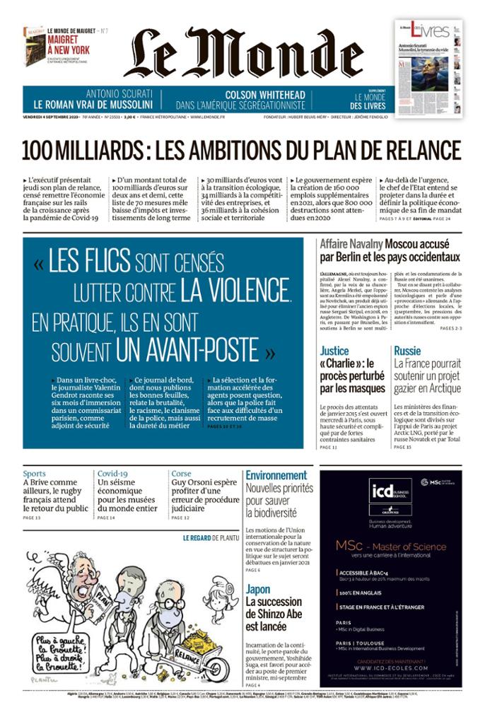 Le Monde Du Vendredi 4 Septembre 2020