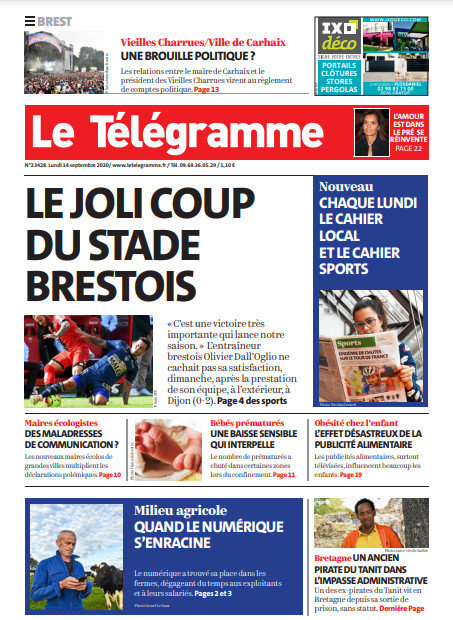  Le Télégramme (3 Éditions) Du Lundi 14 Septembre 2020