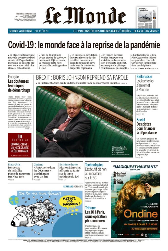 Le Monde Du Mercredi 16 Septembre 2020