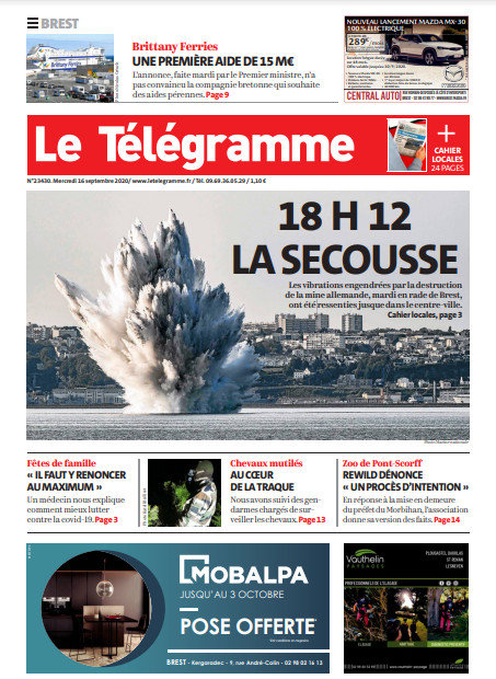 Le Télégramme (3 Éditions) Du Mercredi 16 Septembre 2020
