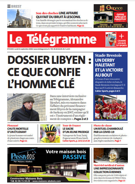 Le Télégramme (3 Éditions) Du Lundi 21 Septembre 2020