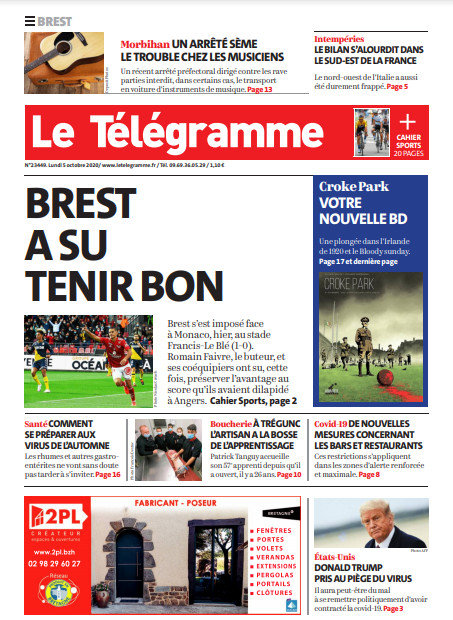 Le Télégramme (3 Éditions) Du Lundi 5 Octobre 2020