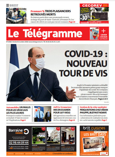 Le Télégramme (3 Éditions) Du Vendredi 16 Octobre 2020