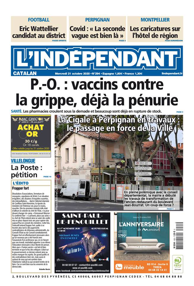 L'Indépendant (3 Éditions) Du Mercredi 21 Octobre 2020