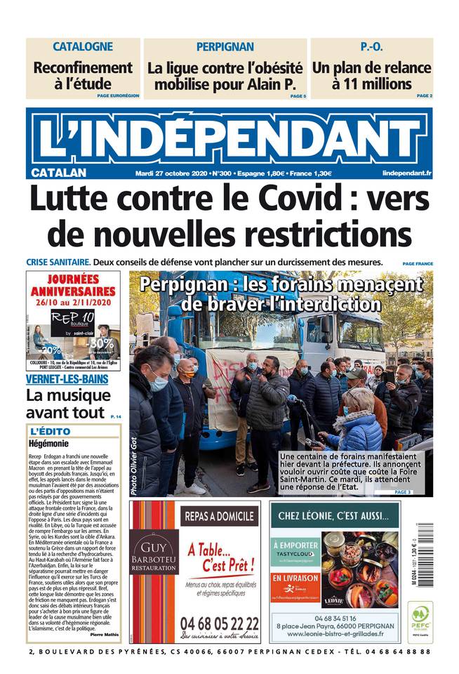 L'Indépendant (3 Éditions) Du Mardi 27 Octobre 2020