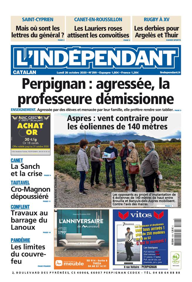 L'Indépendant (3 Éditions) Du Lundi 26 Octobre 2020