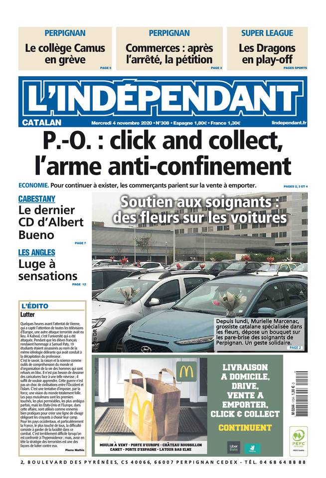 L'Indépendant (3 Éditions) Du Mercredi 4 Novembre 2020