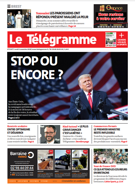  Le Télégramme (3 Éditions) Du Lundi 2 Novembre 2020