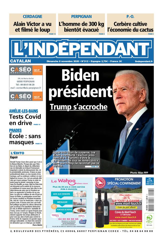 L'Indépendant (3 Éditions) Du Dimanche 8 Novembre 2020