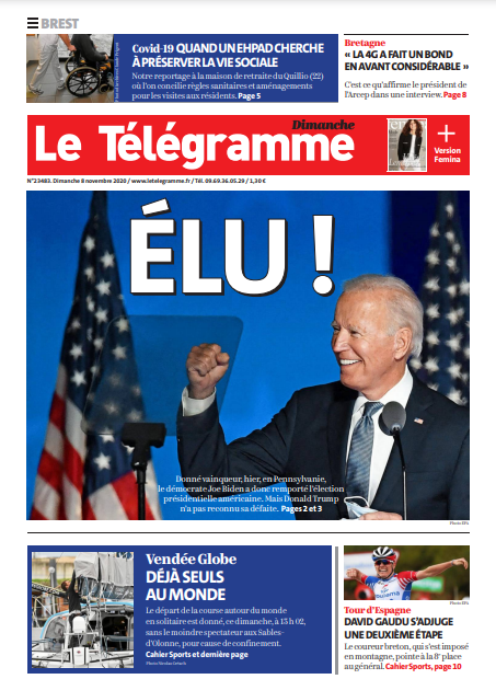  Le Télégramme (3 Éditions) Du Dimanche 8 Novembre 2020
