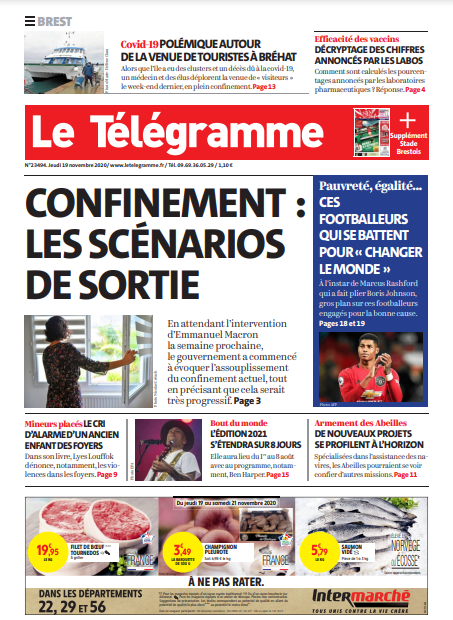 Le Télégramme (3 Éditions) Du Jeudi 19 Novembre 2020