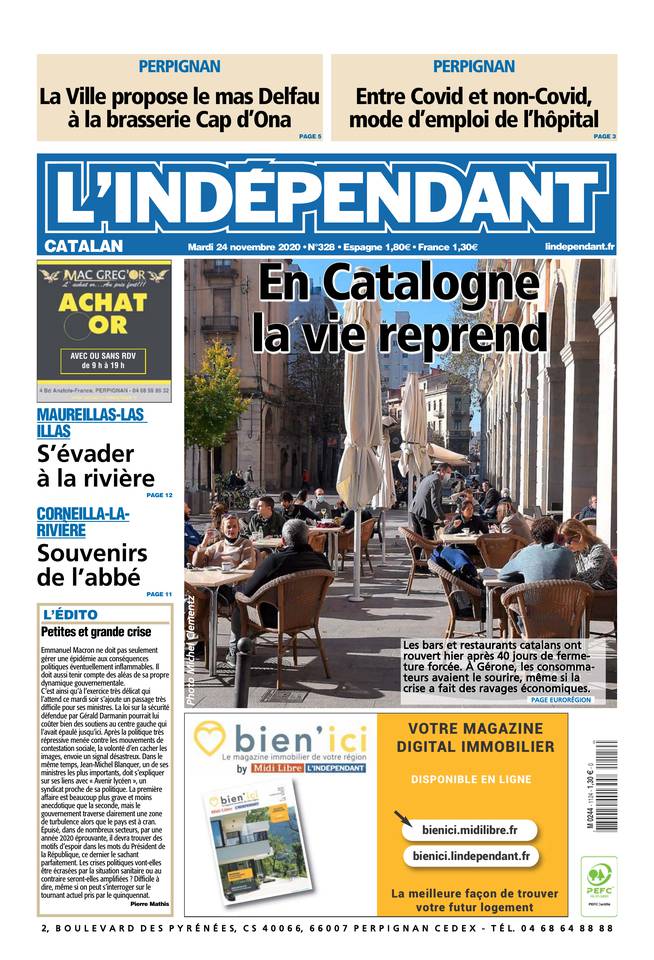 L'Indépendant (3 Éditions) Du Mardi 24 Novembre 2020