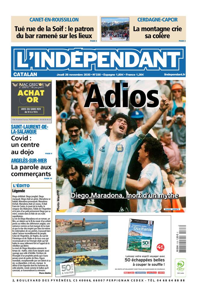 L'Indépendant (3 Éditions) Du Jeudi 26 Novembre 2020
