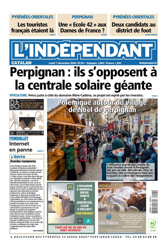 L'Indépendant (3 Éditions) Du Lundi 7 Décembre 2020