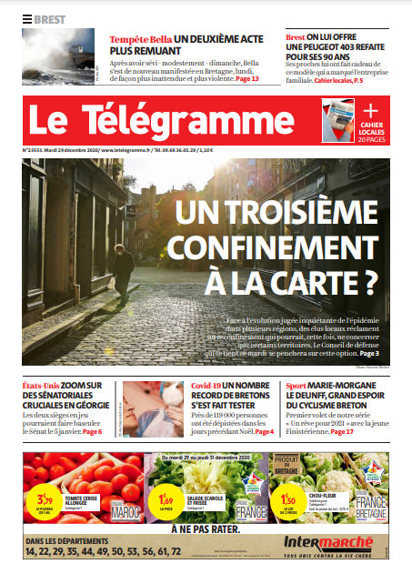 Le Télégramme (3 Éditions) Du Mardi 29 Décembre 2020