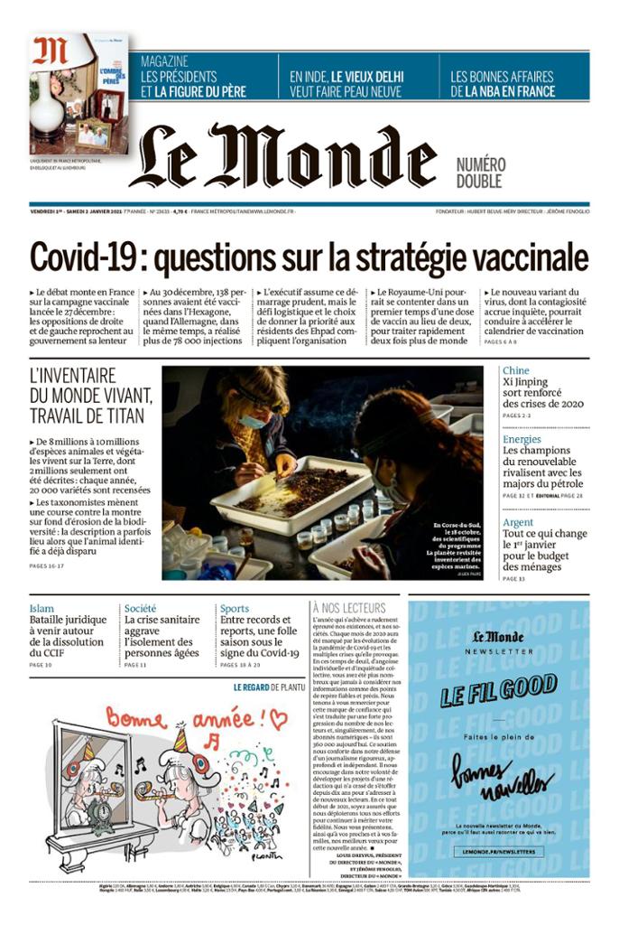 Le Monde Du Vendredi 1er & Samedi 2 Janvier 2021