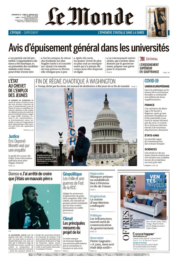 Le Monde Du Dimanche 10 & Lundi 11 Janvier 2021