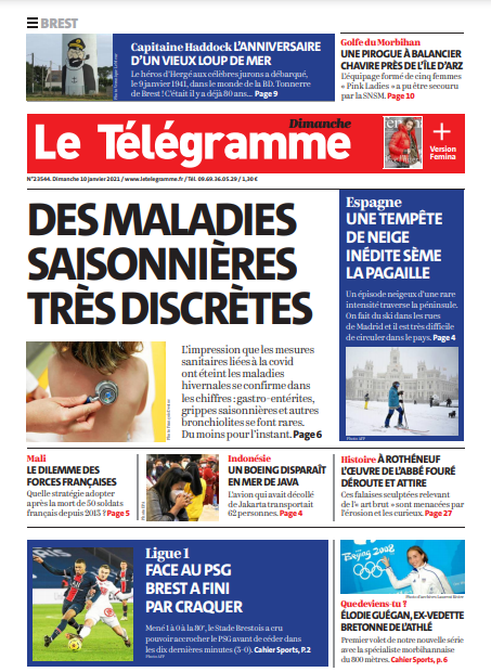 Le Télégramme (3 Éditions) Du Dimanche 10 Janvier 2021