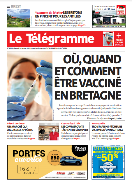 Le Télégramme (3 Éditions) Du Samedi 16 Janvier 2021
