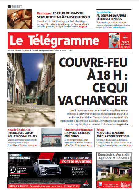 Le Télégramme (3 Éditions) Du Vendredi 15 Janvier 2021