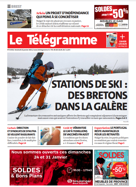 Le Télégramme (3 Éditions) Du Vendredi 22 Janvier 2021