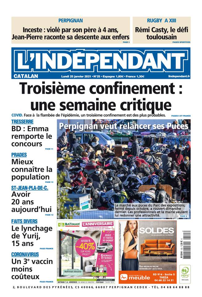 L'Indépendant (3 Éditions) Du Lundi 25 Janvier 2021