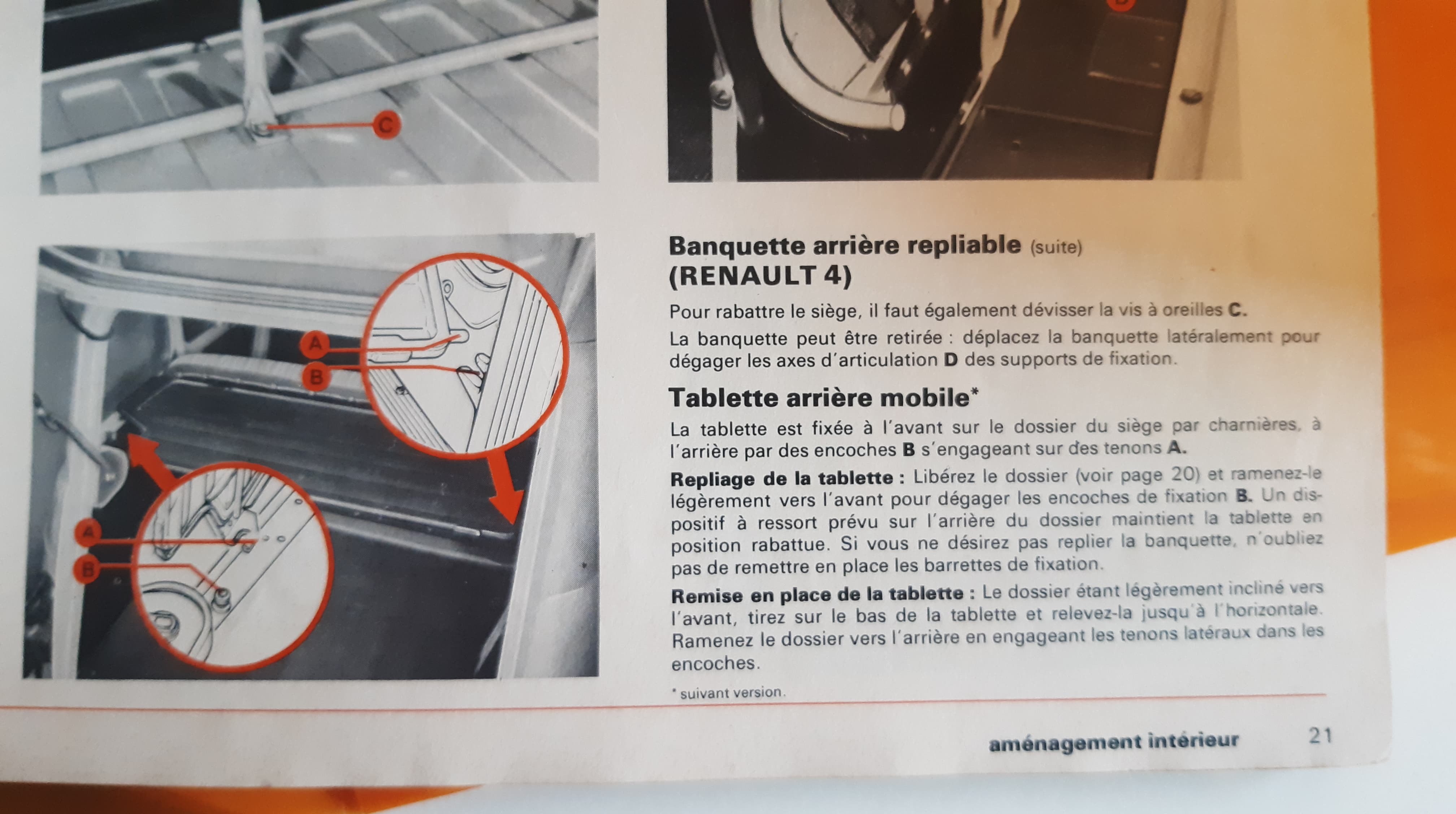 support de plage arrière, Renault 4L, en plastique, n° d'origine