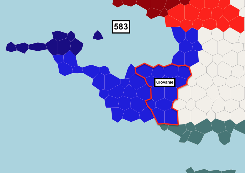 La Clovanie en 583, après les conquêtes de Rémi II.